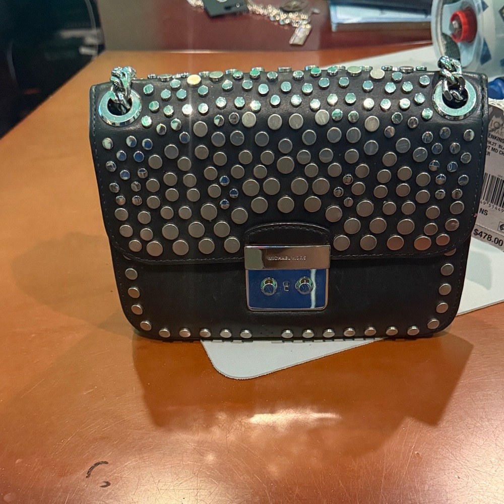 Michael Kors Black Studded Crossbody with Chain Strap